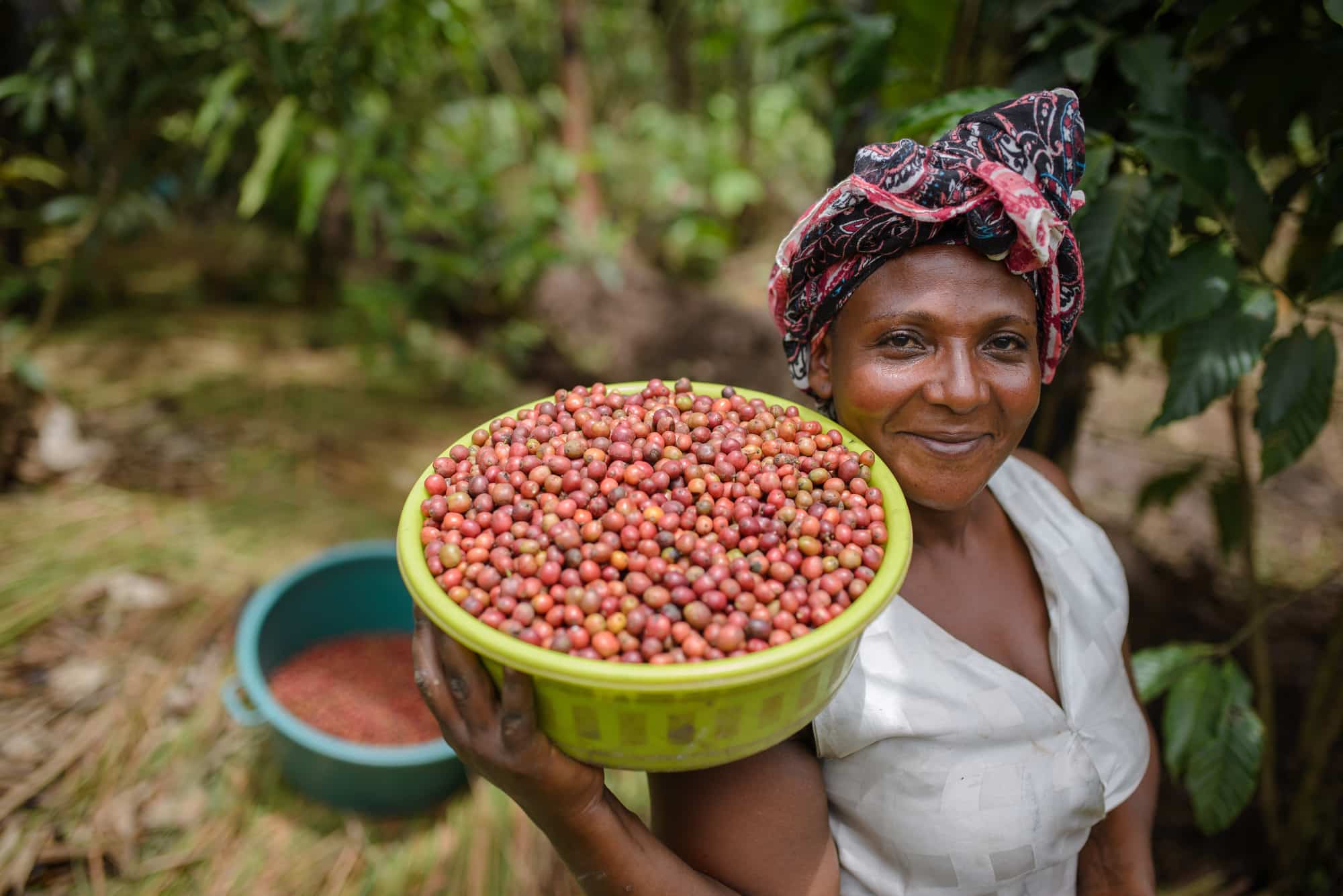 A female coffee farmer in Uganda.